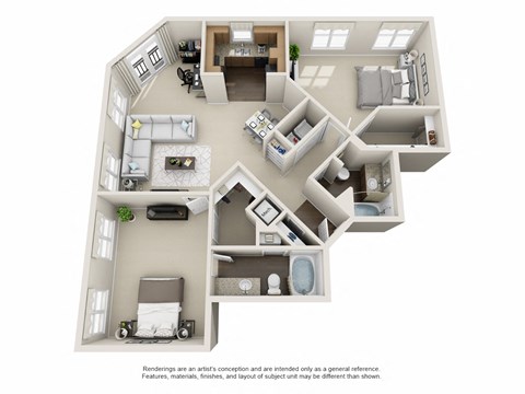 Beds: 2, Baths: 2, SQFT: 1,304, City View at The Atlantic North Highland, Charlotte.